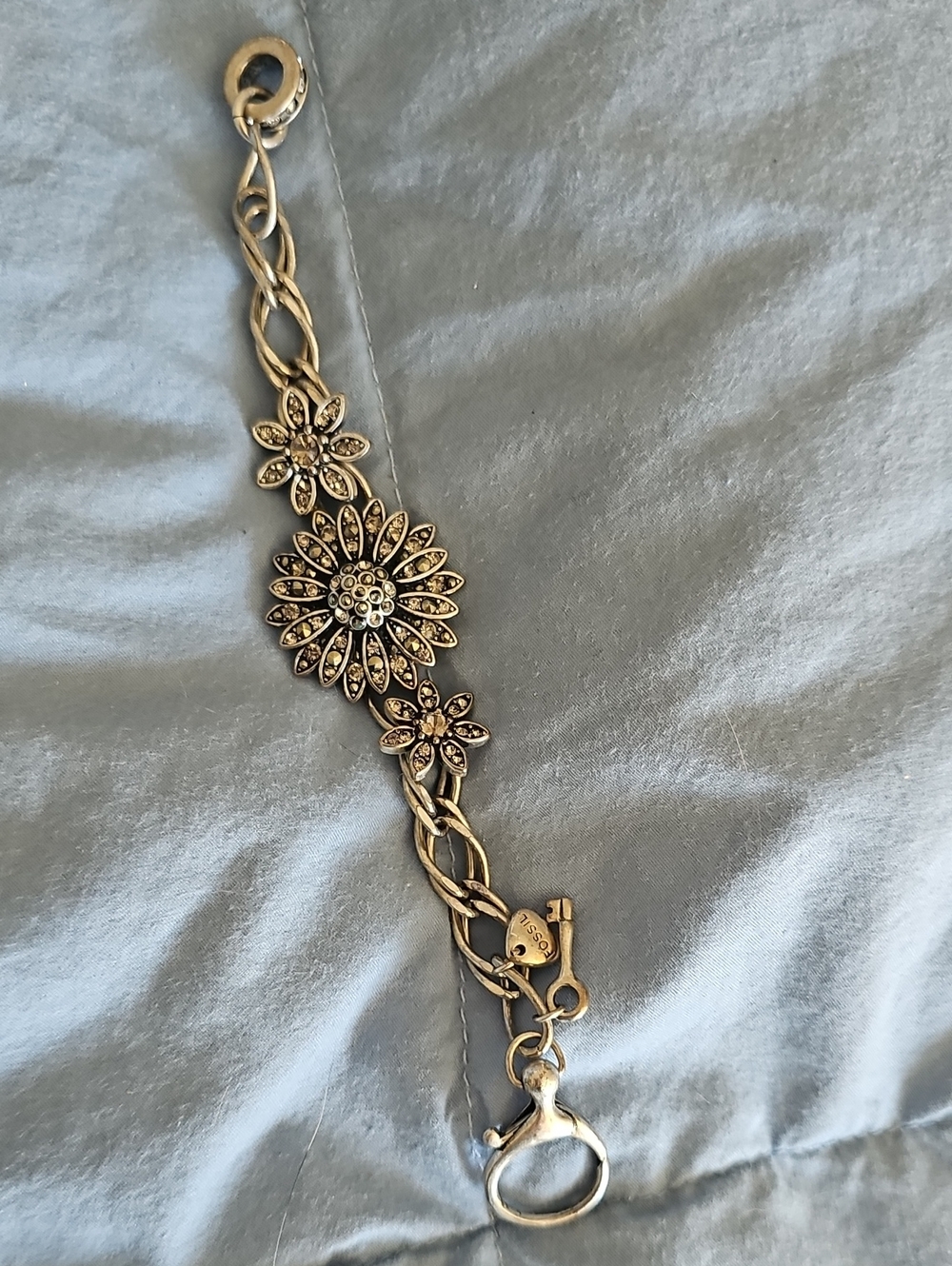 Fossil Silver Floral Crystal Bracelet